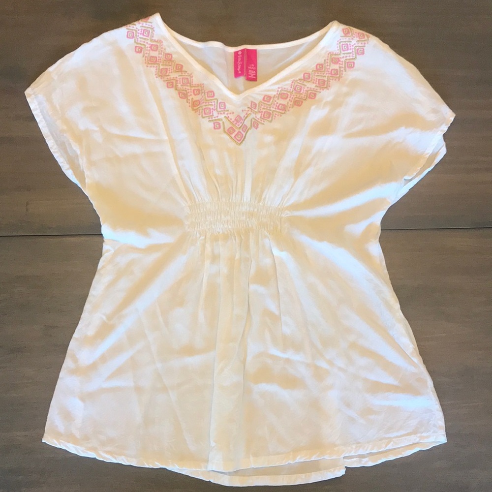 Lilly for Target White Top Pink Gold Embroidery